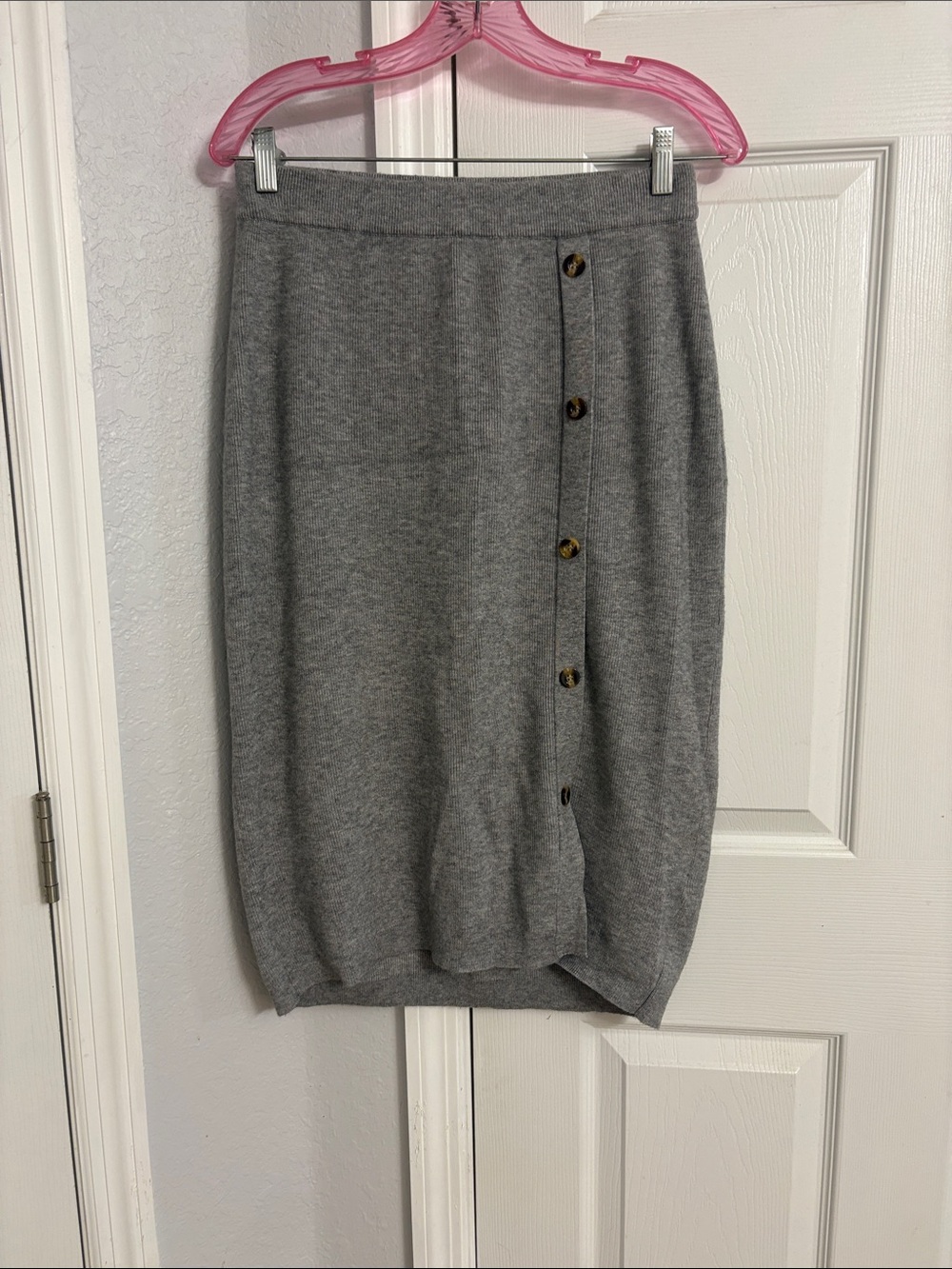 Polagram Gray Knit Pencil Skirt with Side Buttons
